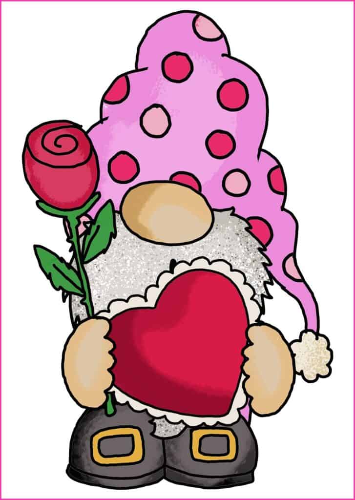 Valentine's Day Bingo - pink gnome card.