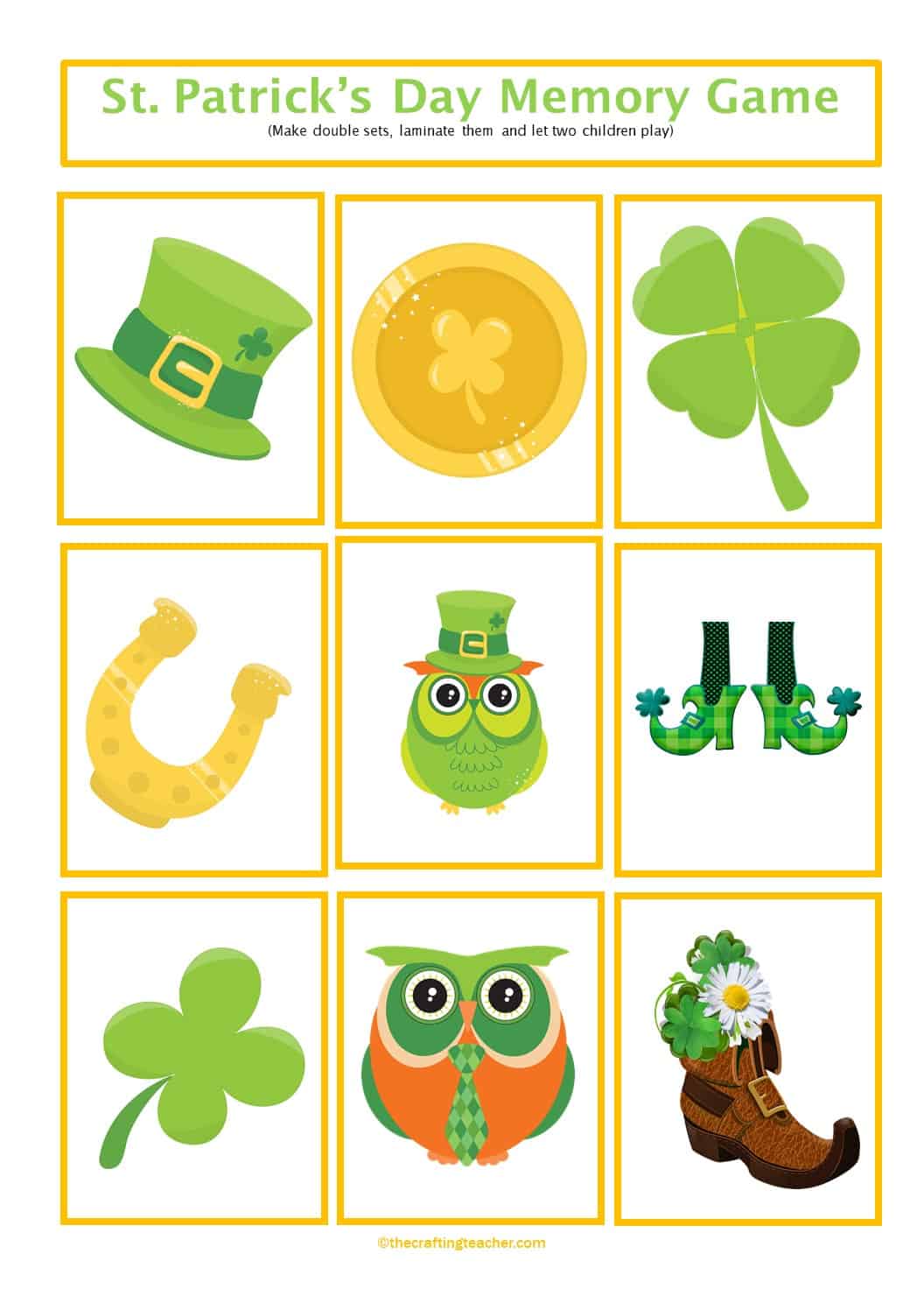 St. Patrick's Day Memory Game for Preschoolers - The Crafting Teacher