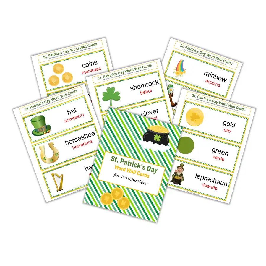St. Patrick's Day Word Wall Cards for Preschoolers 