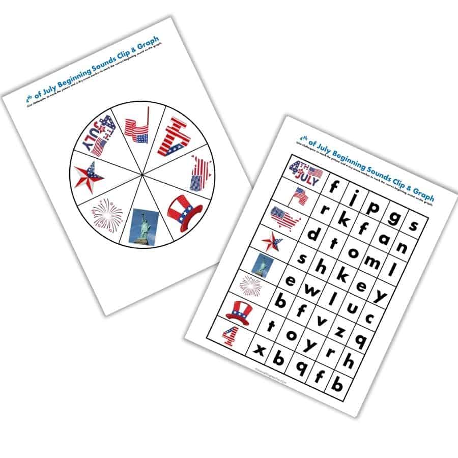 4th of July Beginning Sound Clip Cards & Graph