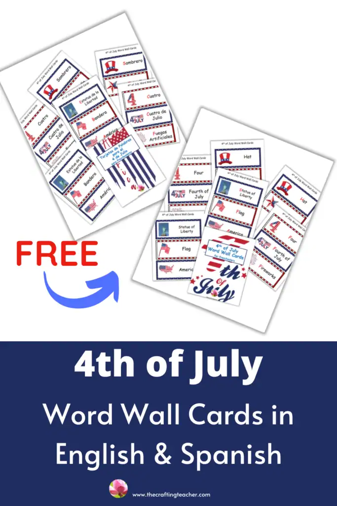4th of July Word Wall Cards English & Spanish 