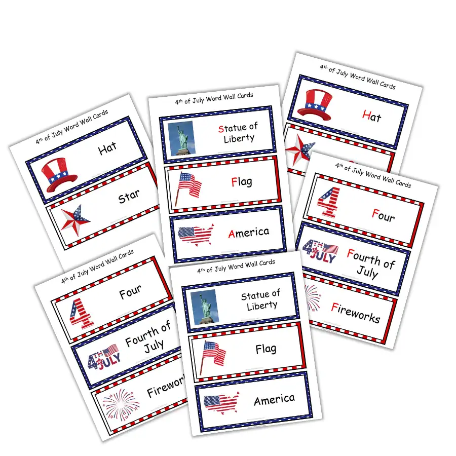 4th of July Word Wall Cards - English 