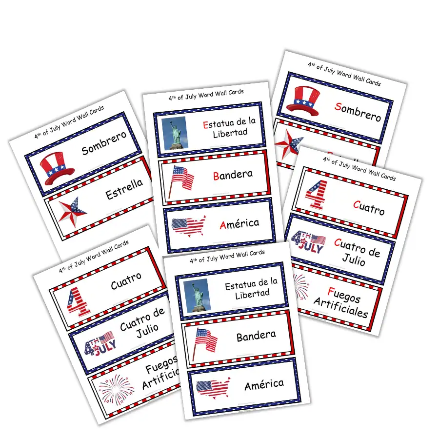 4th of July Word Wall Cards - Spanish 