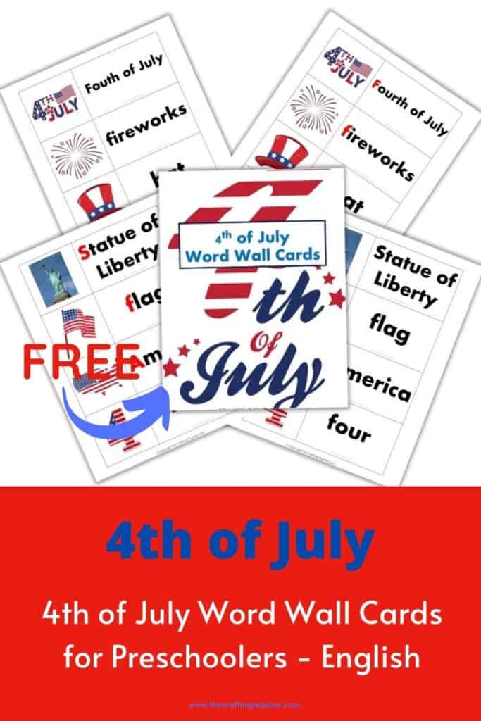 4th of July Word Wall Cards in English