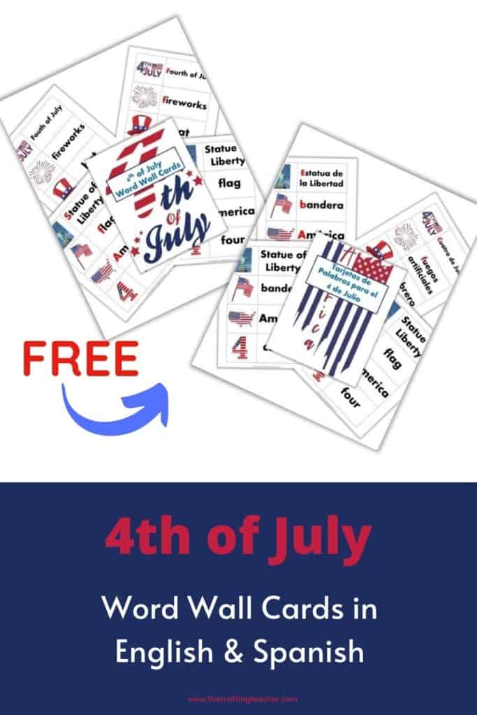 4th of July Word Wall Cards in English & Spanish
