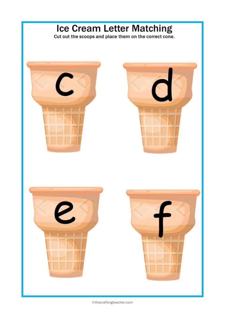 Ice Cream Letter Match letters c - f.