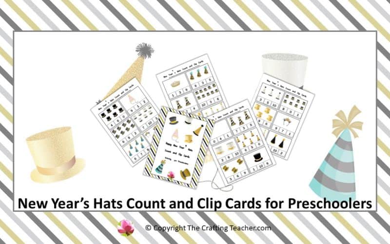 New Year's Hats Count and Clip Cards for Preschoolers