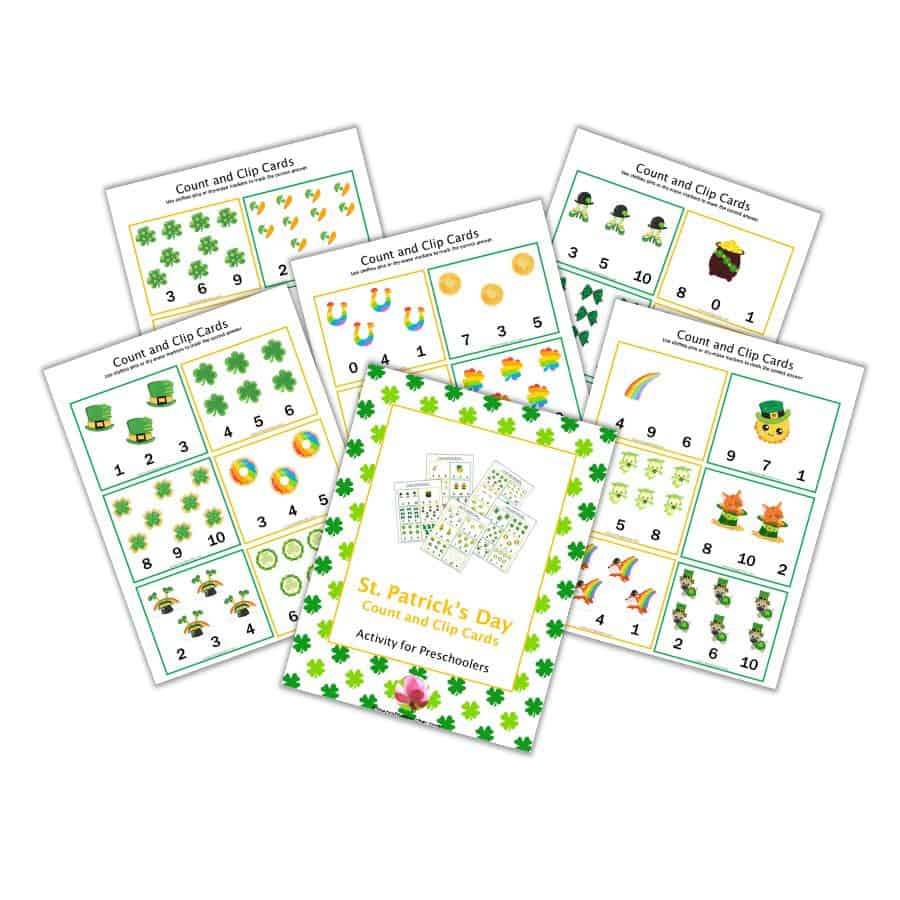 St. Patrick's Day Count & Clip Cards for Preschoolers 