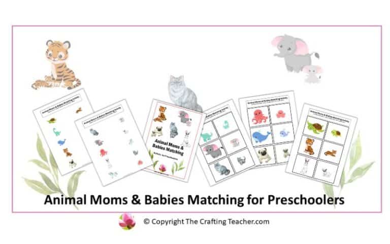 animal moms and babies matching game