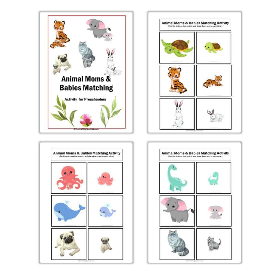 Animal Moms & Babies Matching for Preschoolers - cards matching activity