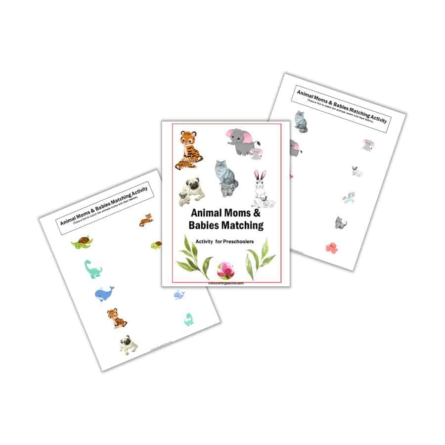 Animal Moms & Babies Matching for Preschoolers - line matching activity