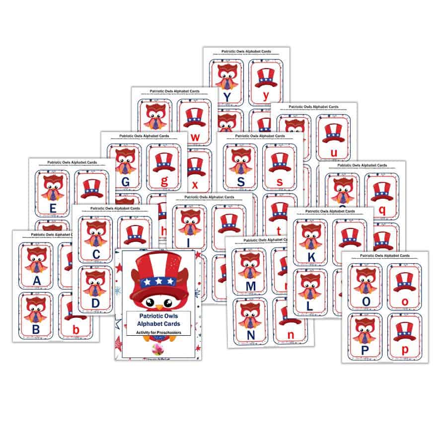 Patriotic Owls Alphabet Cards for Preschoolers