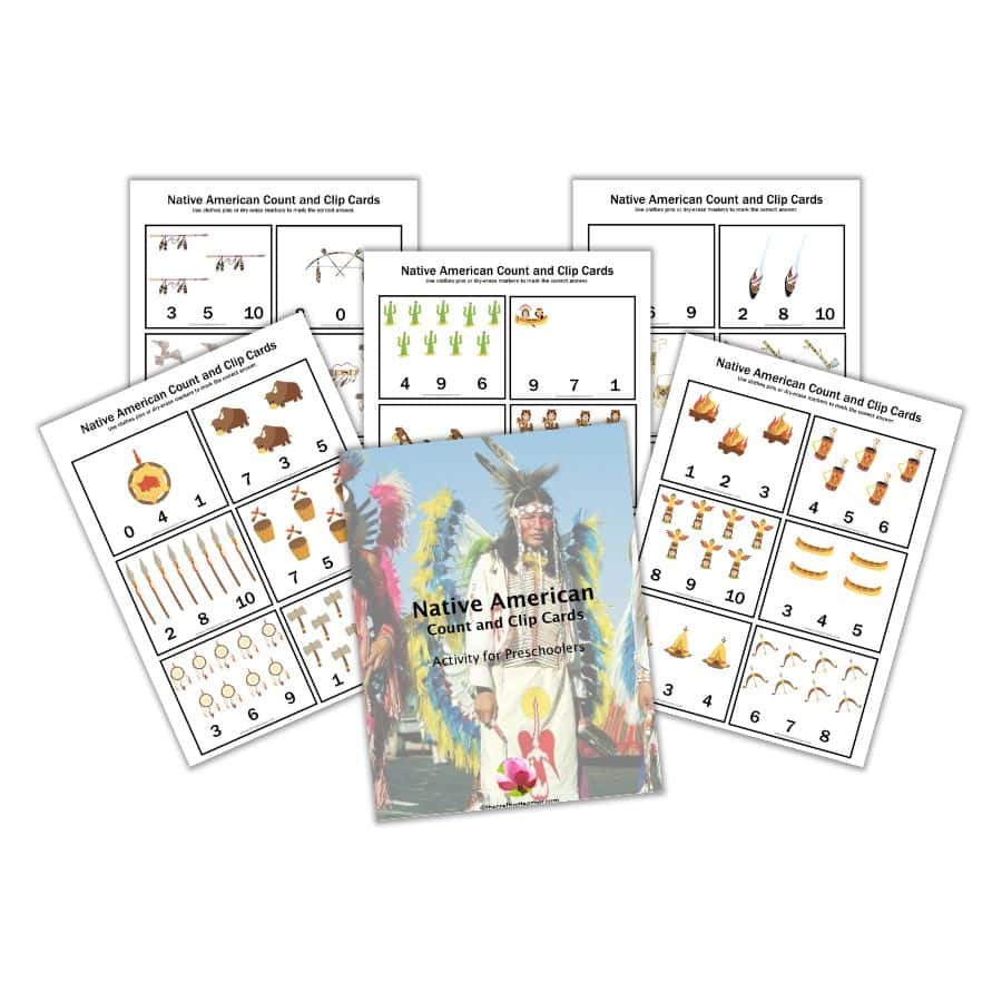 Native American Count & Clip Cards for Preschoolers 