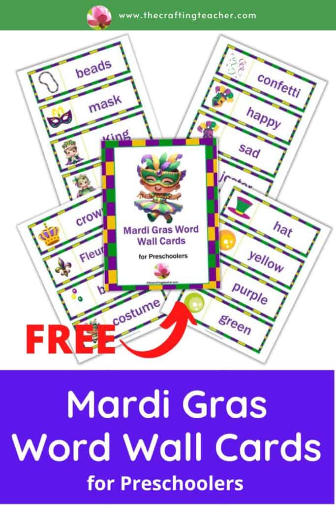 Mardi Gras Word Wall Cards for Preschoolers 