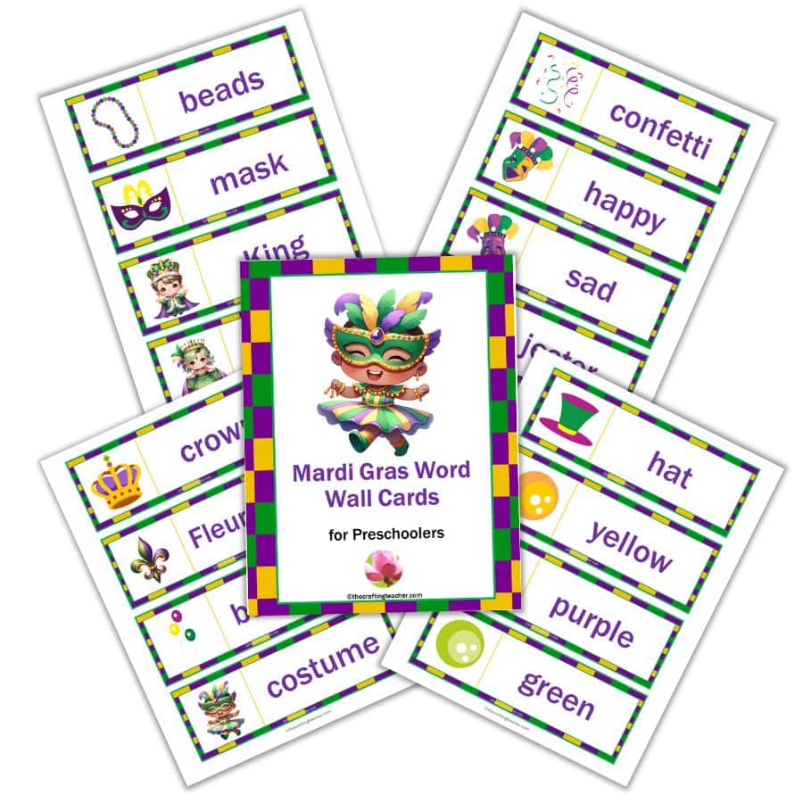 Mardi Gras Word Wall Cards for Preschoolers