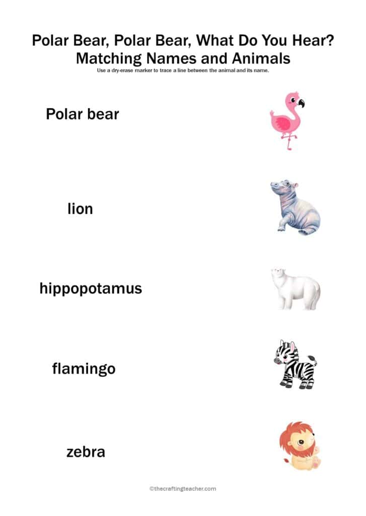 Polar Bear, Polar Bear, What Do You Hear? Matching Names and Animals Activity - page 1