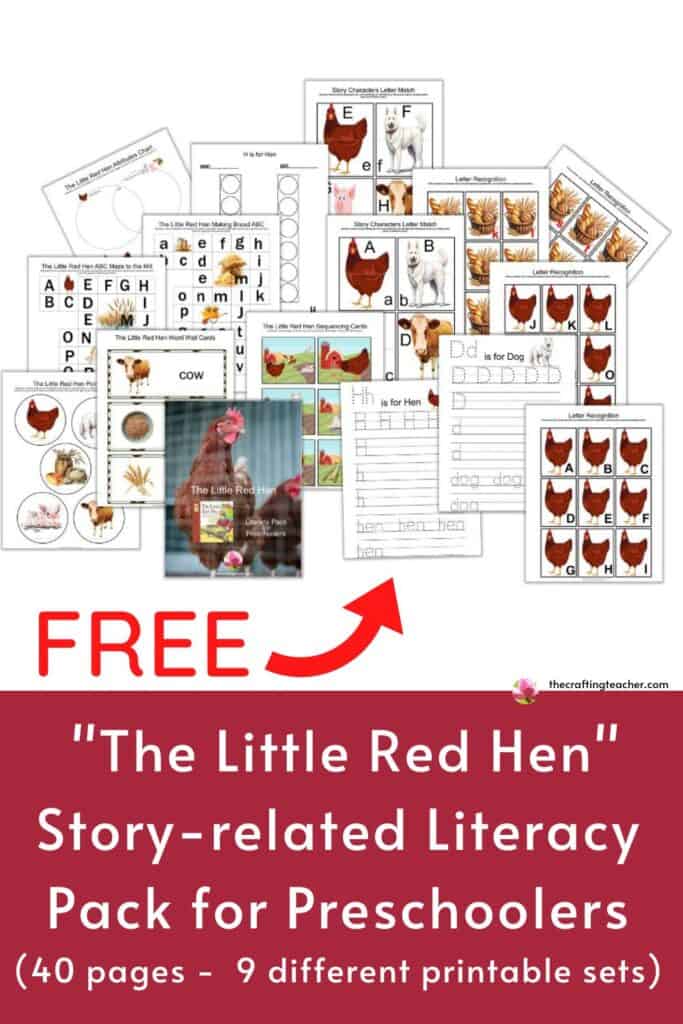 The Little Red Hen Story-related Literacy Pack for Preschoolers 