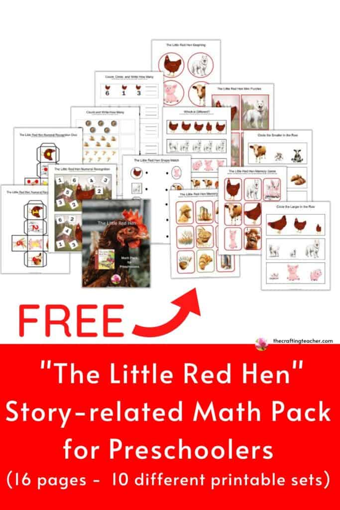 The Little Red Hen Story-related Math Pack for Preschoolers 