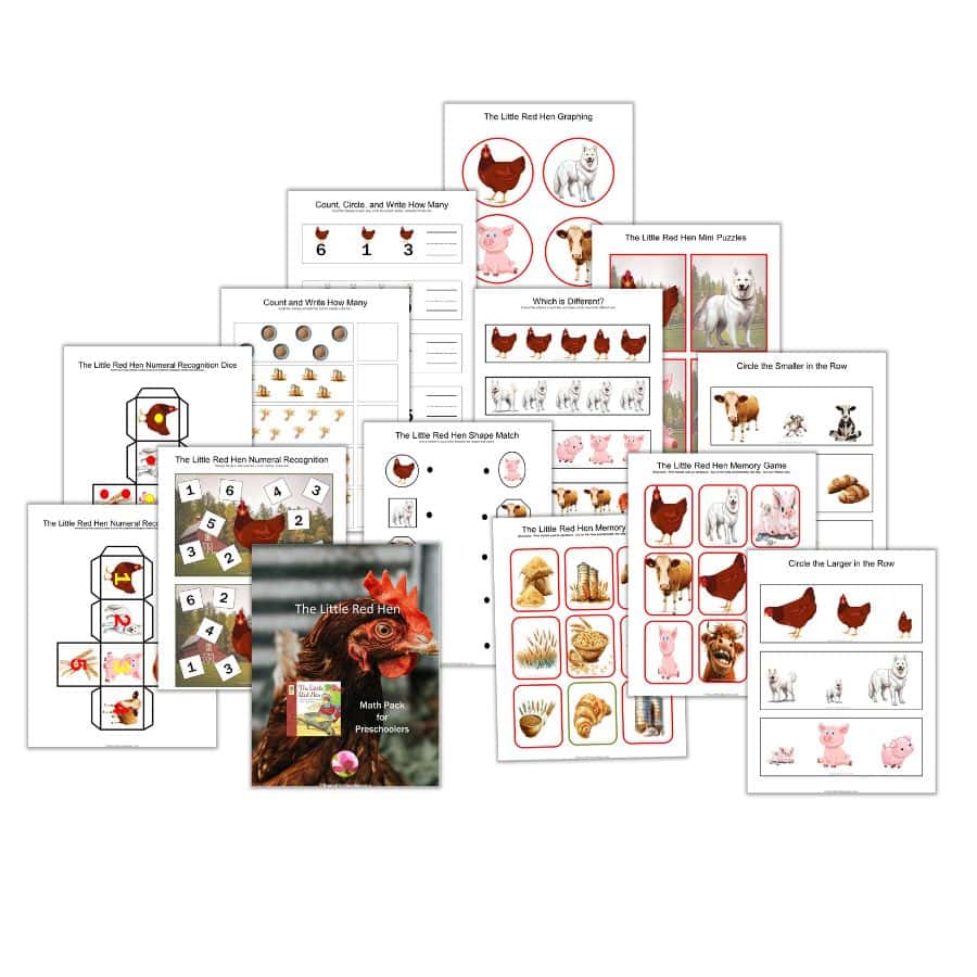 The Little Red Hen Story-related Math Pack for Preschoolers