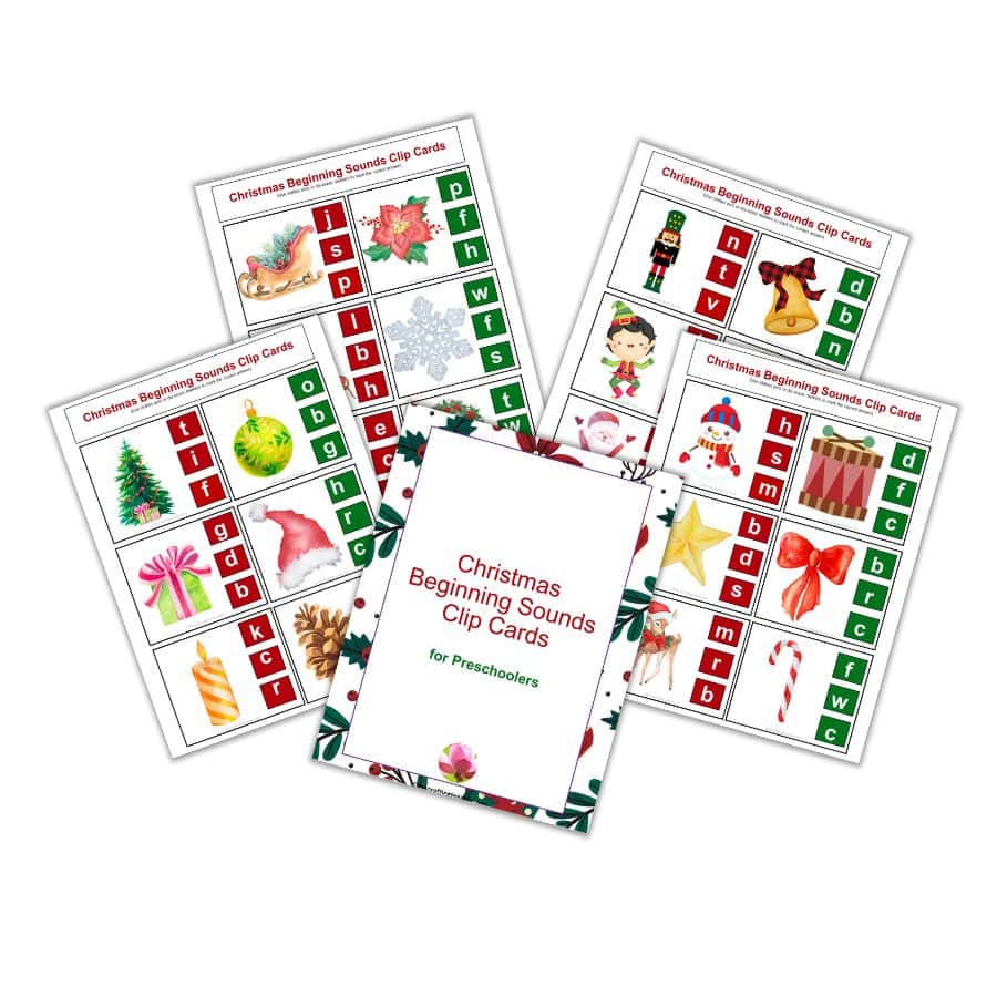 Christmas Beginning Sound Clip Cards for Preschoolers