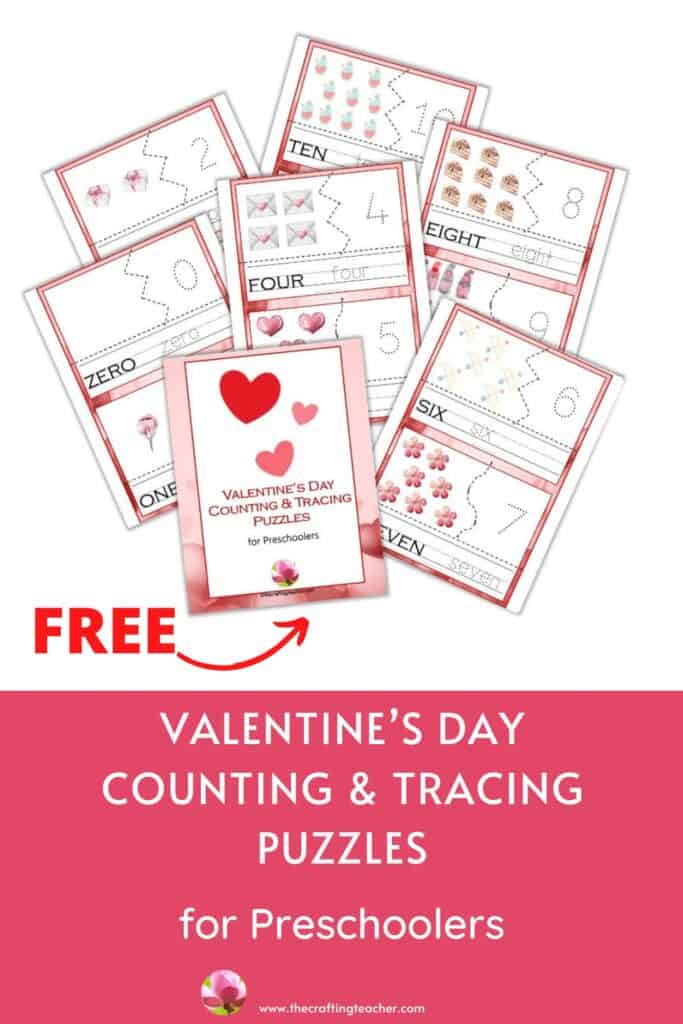 Valentine's Day Counting & Tracing Puzzles for Preschoolers 