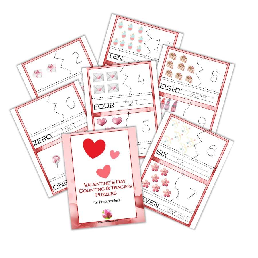 Valentine's Day Counting & Tracing Puzzles for Preschoolers