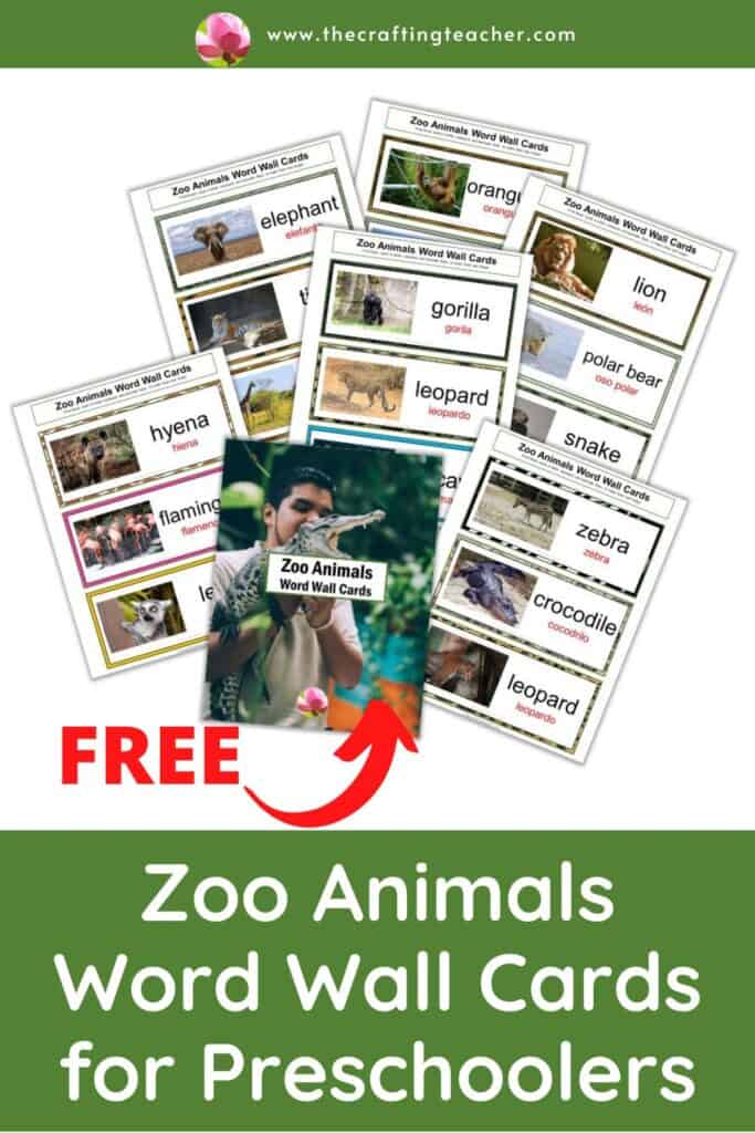 Zoo Animals Word Wall Cards for Preschoolers