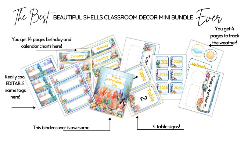 Beautiful Shells Classroom Decor Mini Bundle 