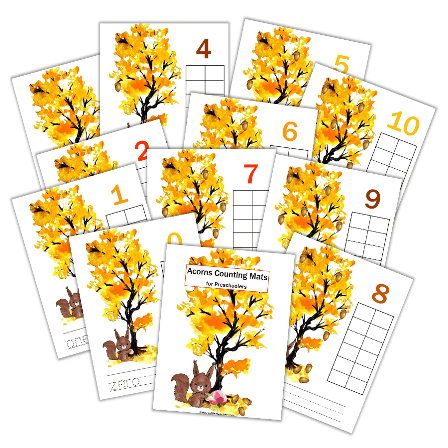 Acorns Counting Mats for Preschoolers 