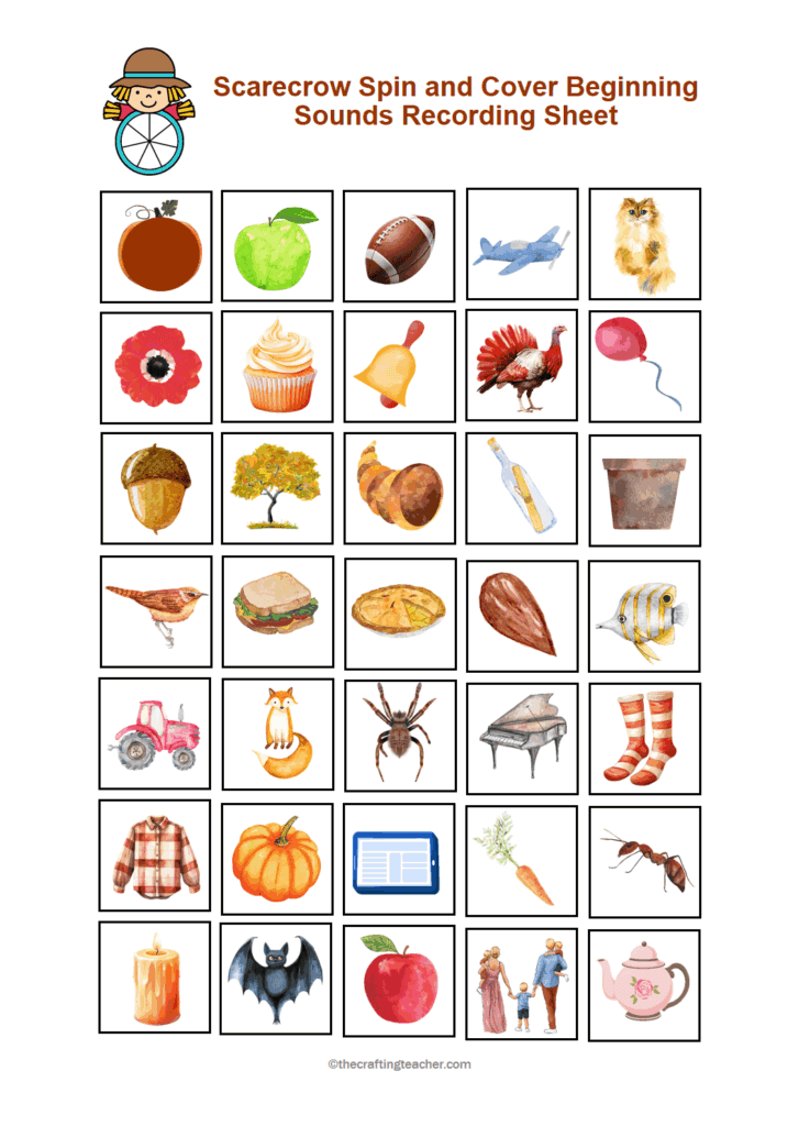 Scarecrow Beginning Sounds Game Recording Sheet