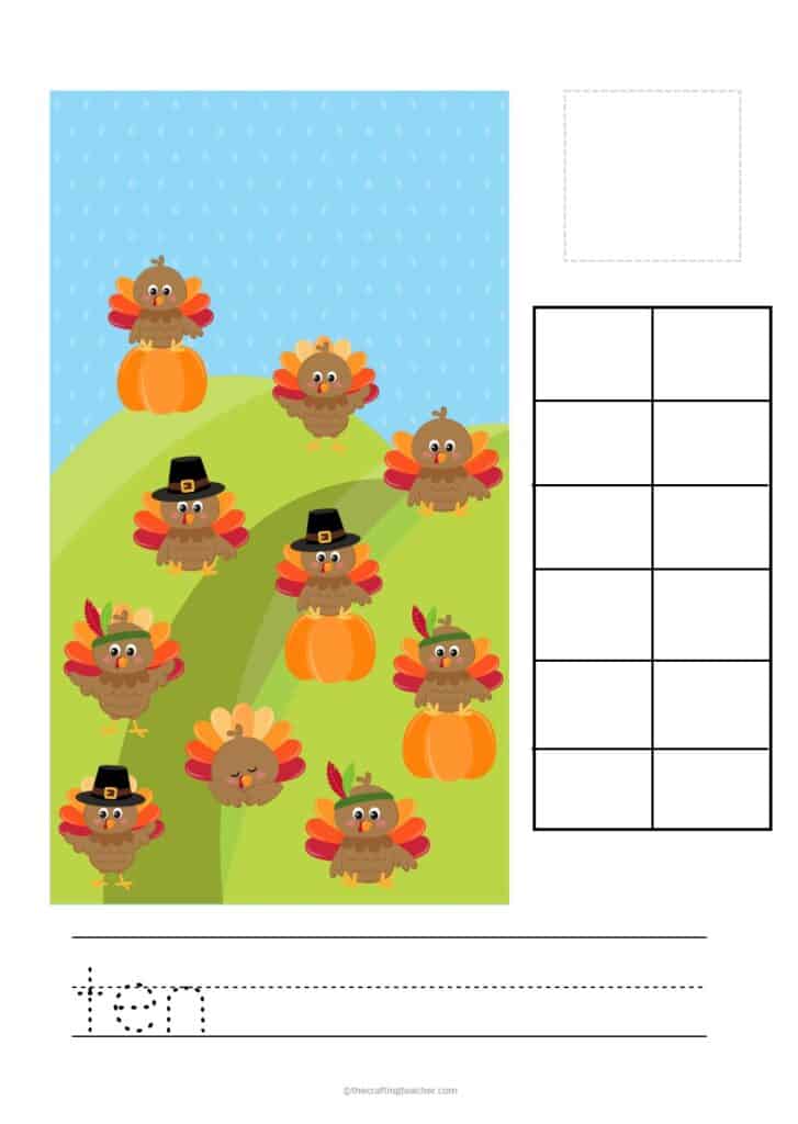 Thanksgiving Turkeys Counting Mats - #10