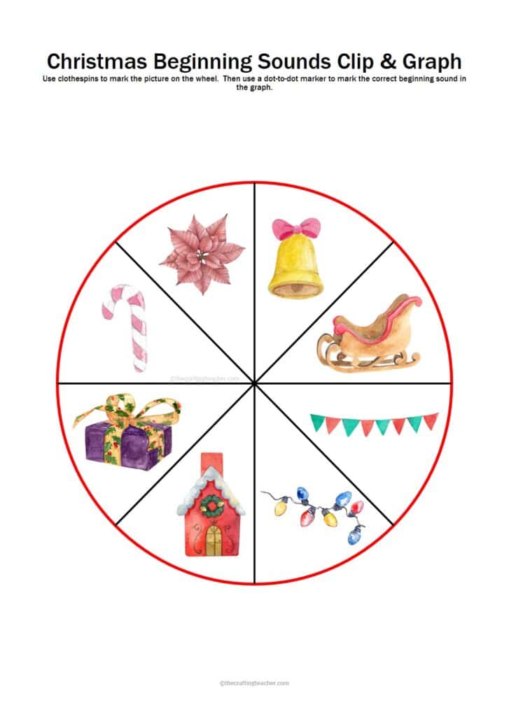 Christmas Beginning Sounds Clip & Graph Wheel