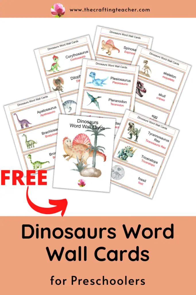 Dinosaur Word Wall Cards for Preschoolers