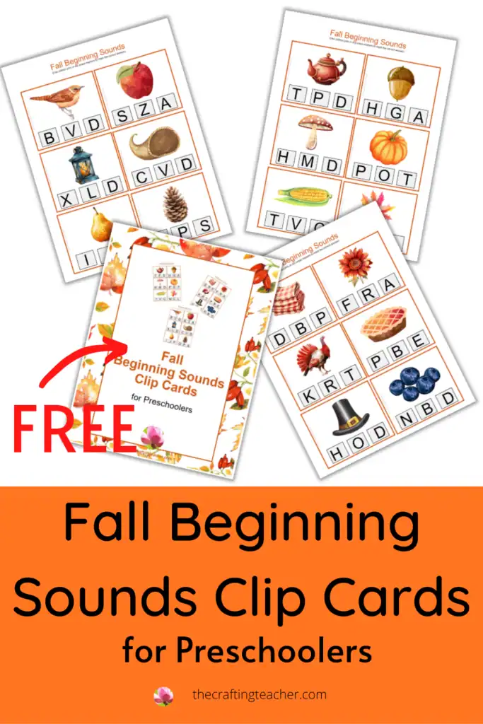 Fall Beginning Sounds Clip Cards for Preschoolers