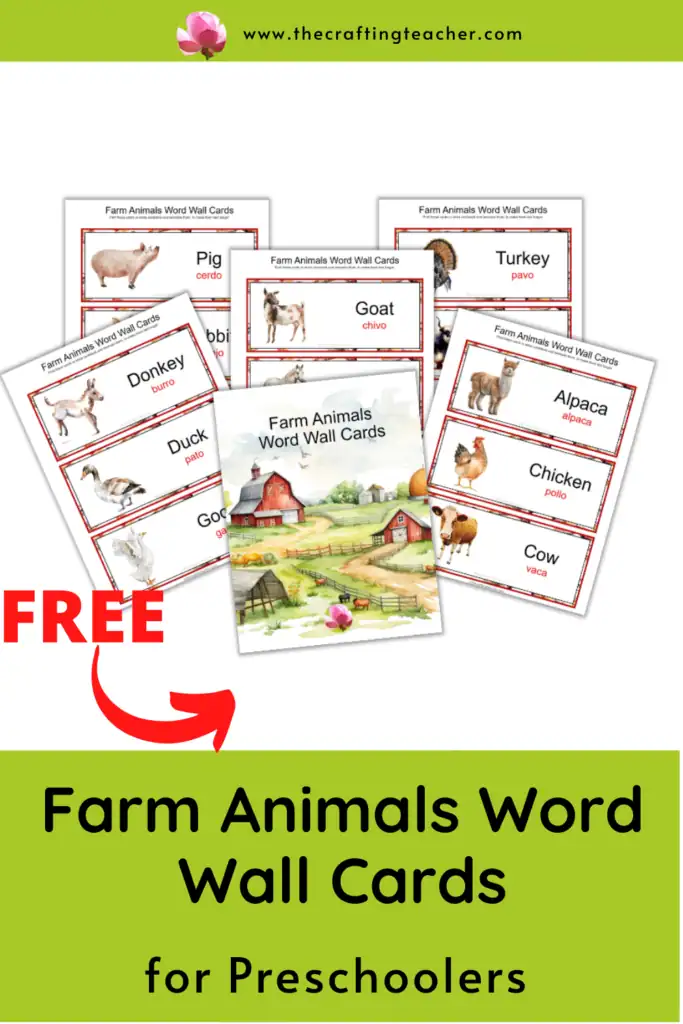 Farm Animals Word Wall Cards for Preschoolers