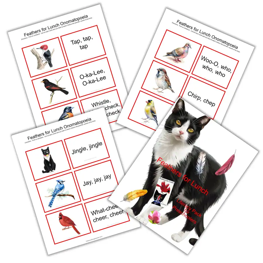 Feathers for Lunch Onomatopoeia Cards
