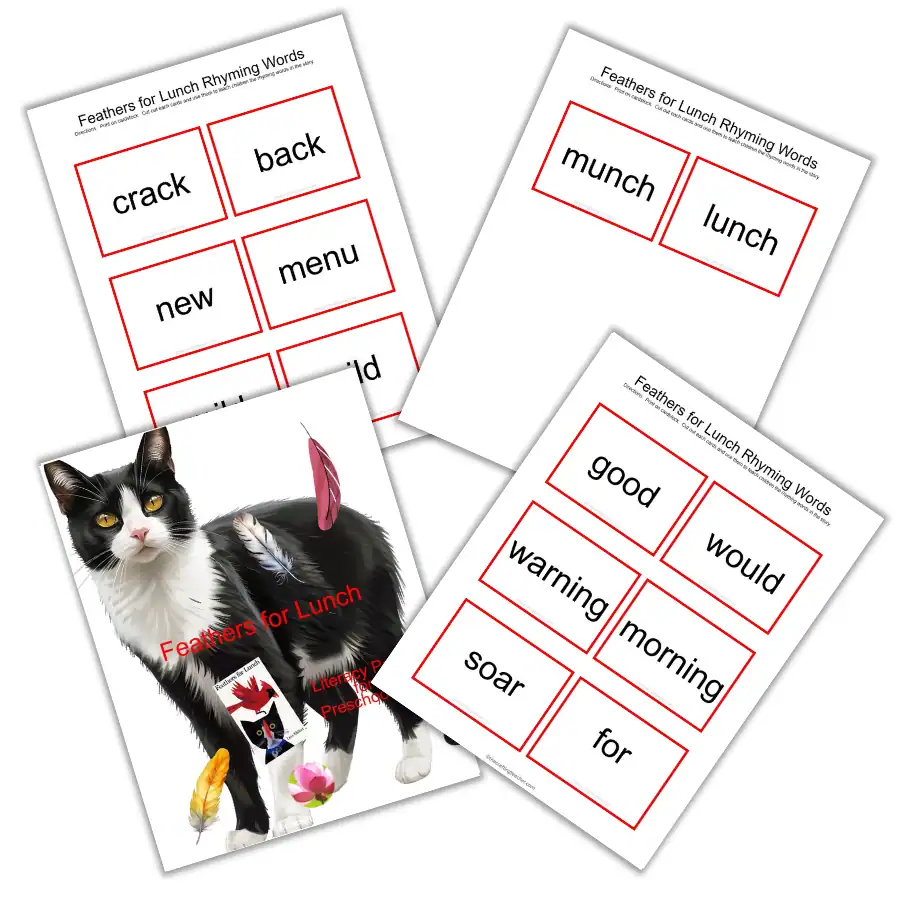 Feathers for Lunch Rhyming Cards