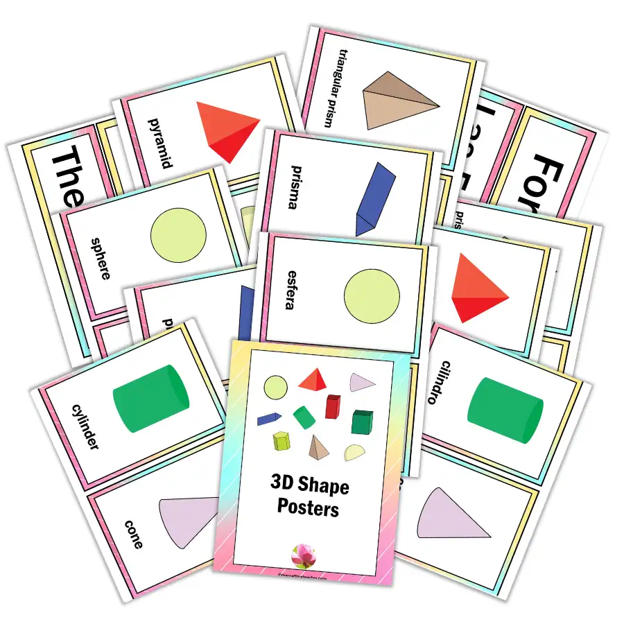 3D Shape Posters - English & Spanish